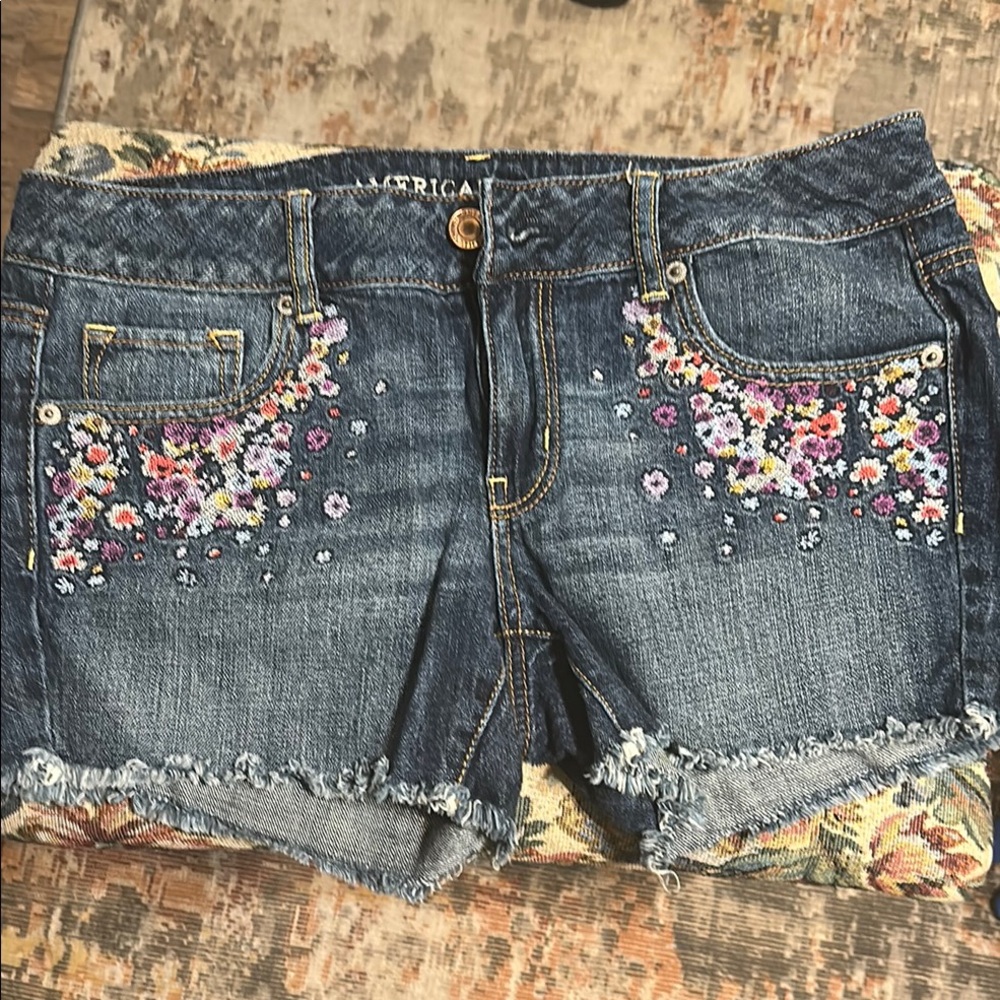Embroidered Denim Shorts